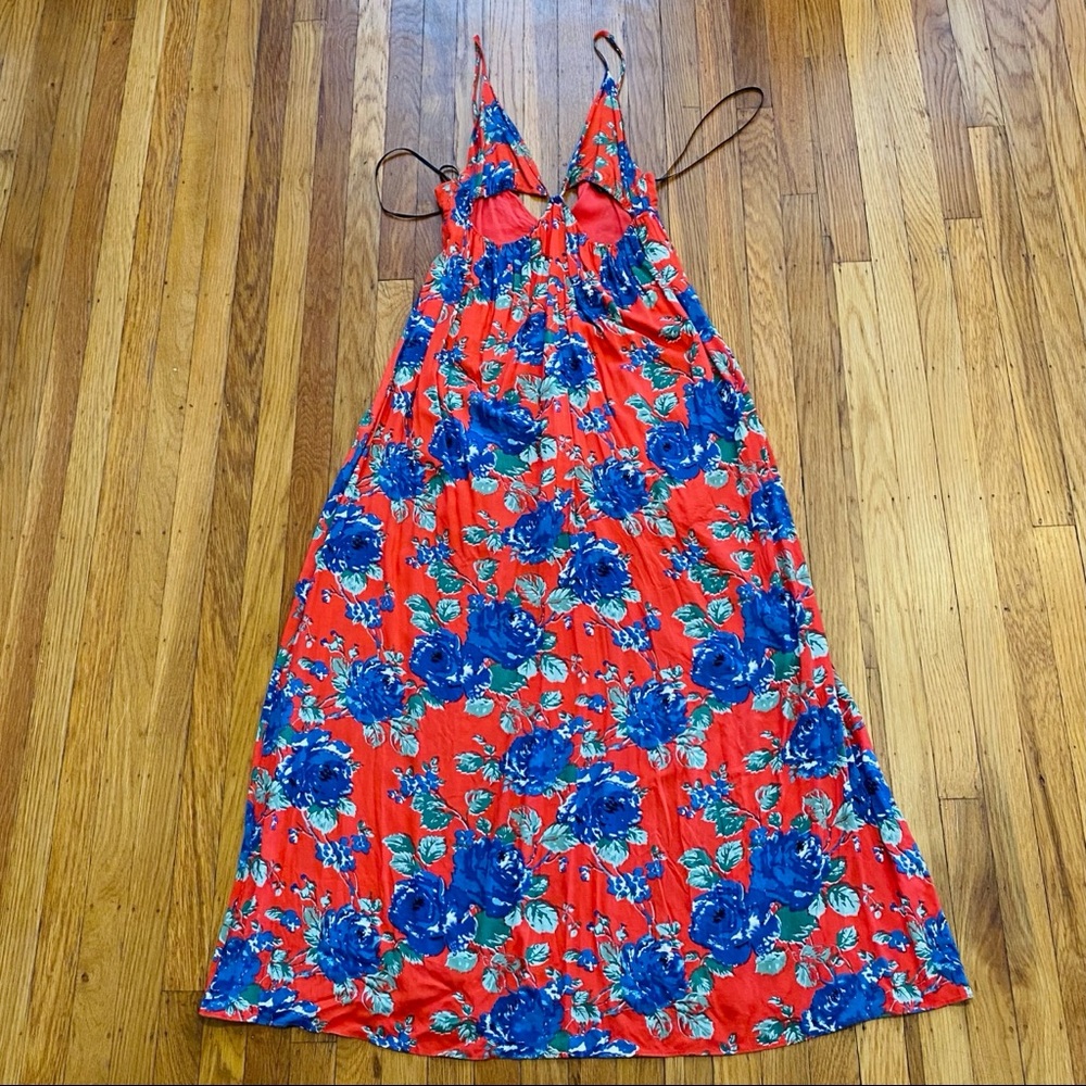 Forever 21 Red Floral Maxi Dress with cutouts